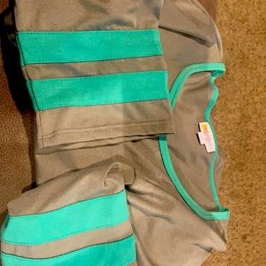 Lularoe long gray shirt with green stripes